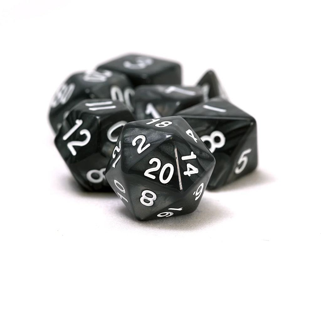Sirius Dice Set - Pearl Grey / Black Acrylic Dice Set