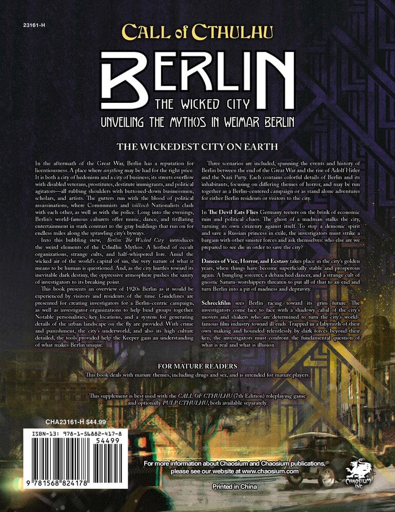 Call of Cthulhu: Berlin - The Wicked City RPG Chaosium 