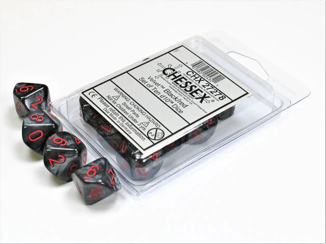 Chessex - 10D10 - Velvet - Black/Red Dice Sets & Games CHESSEX 
