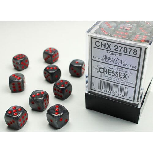 Chessex 12mm d6 Set: Velvet - Black w/Red (36) Dice Sets & Games CHESSEX 