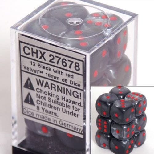Chessex 16mm d6 Set: Velvet Black w/Red (12) Dice Sets & Games CHESSEX 