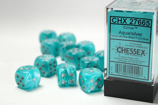 Cirrus Aqua/silver 16mm d6 Dice Block (12 dice) Dice CHESSEX