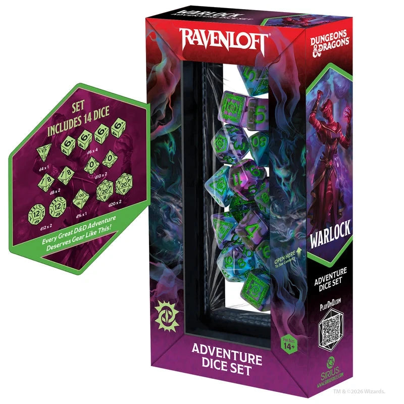 Dungeons & Dragons Adventure Dice Set - Warlock: Purple/Green Dice Sets & Games Sirius Dice 