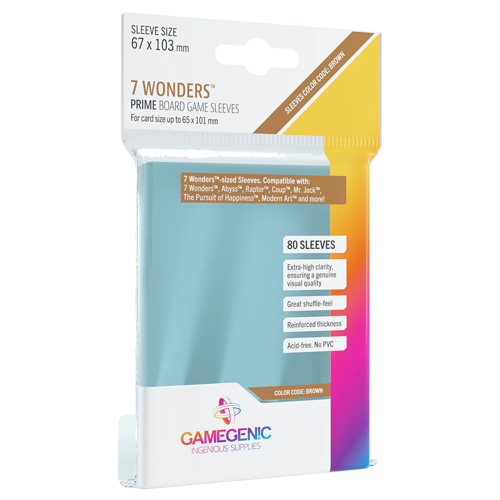 Gamegenic Prime Board Game Sleeves - 7 Wonders Sleeves (50 Sleeves - 67x103 mm) Card Sleeves Gamegenic