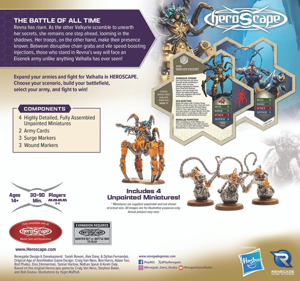 Heroscape: Revna's Rebuke: Iron Lich Viscerot and Necrotech Wraithriders Army Expansion Board Games Renegade Games Studios