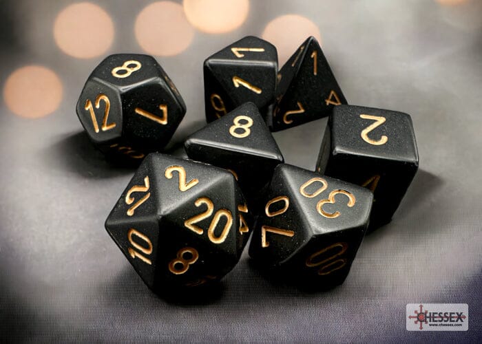 Opaque Black/gold Polyhedral 7-Dice Set Dice CHESSEX