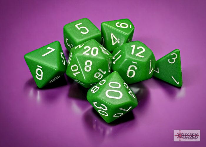 Opaque Green/white Polyhedral 7-Dice Set Dice CHESSEX