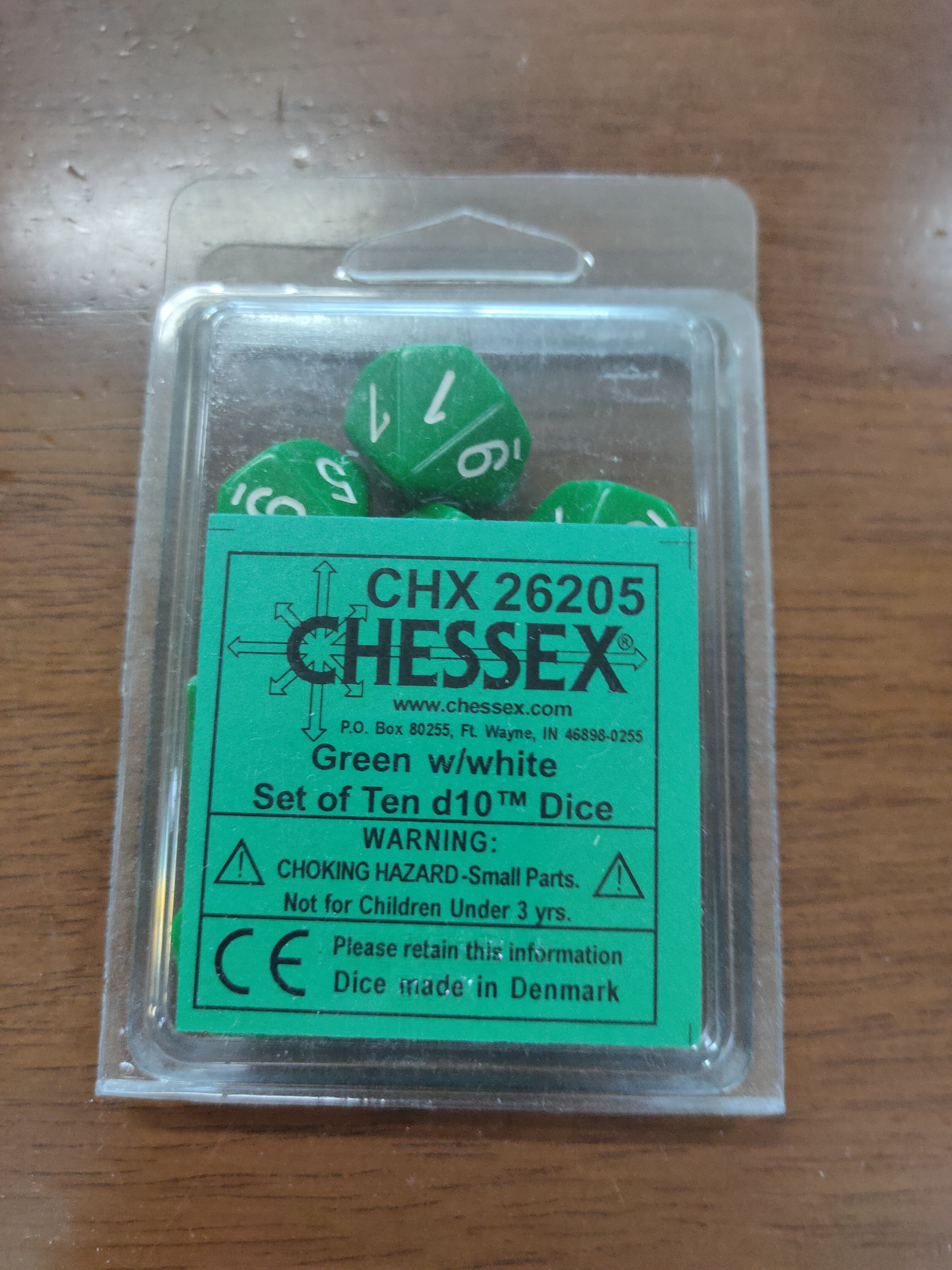 Opaque Green/white Set of Ten d10's General CHESSEX