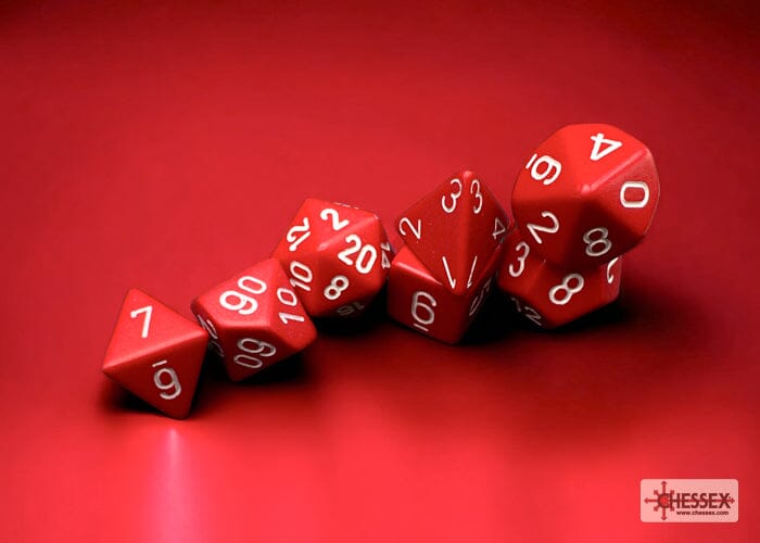 Opaque Red/white Polyhedral 7-Dice Set Dice CHESSEX