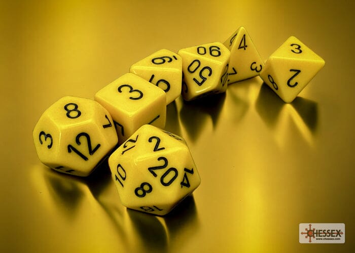 Opaque Yellow/black Polyhedral 7-Dice Set Dice CHESSEX