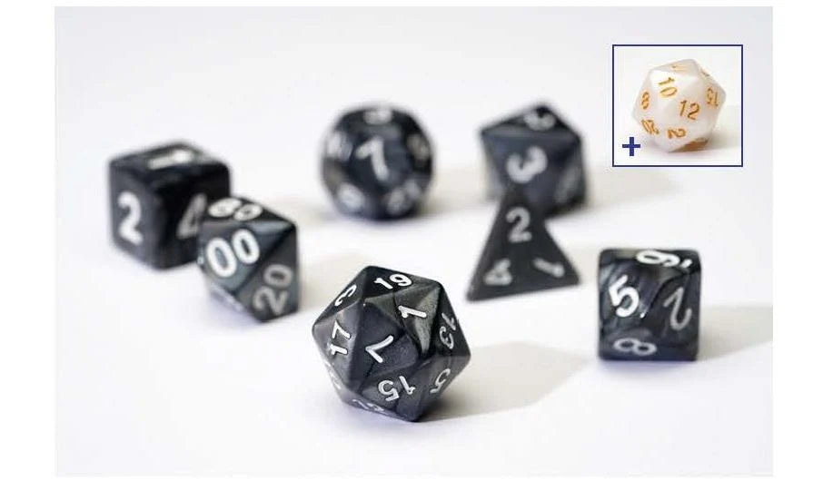 Sirius Dice Set - Pearl Grey / Black Acrylic Dice Set