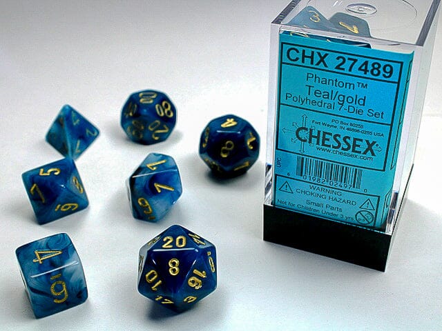 Phantom Teal/gold Polyhedral 7-Dice Set Dice CHESSEX