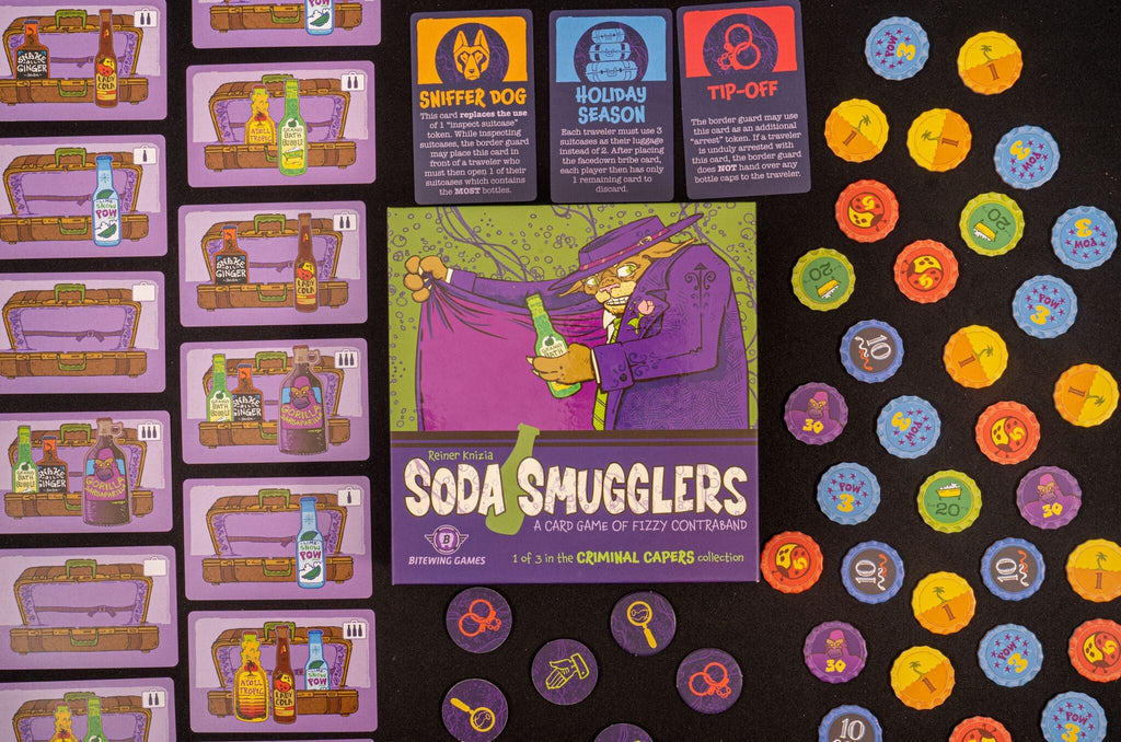 Soda Smugglers with Deluxe Bottle Cap Tokens Board Games Bitewing Games