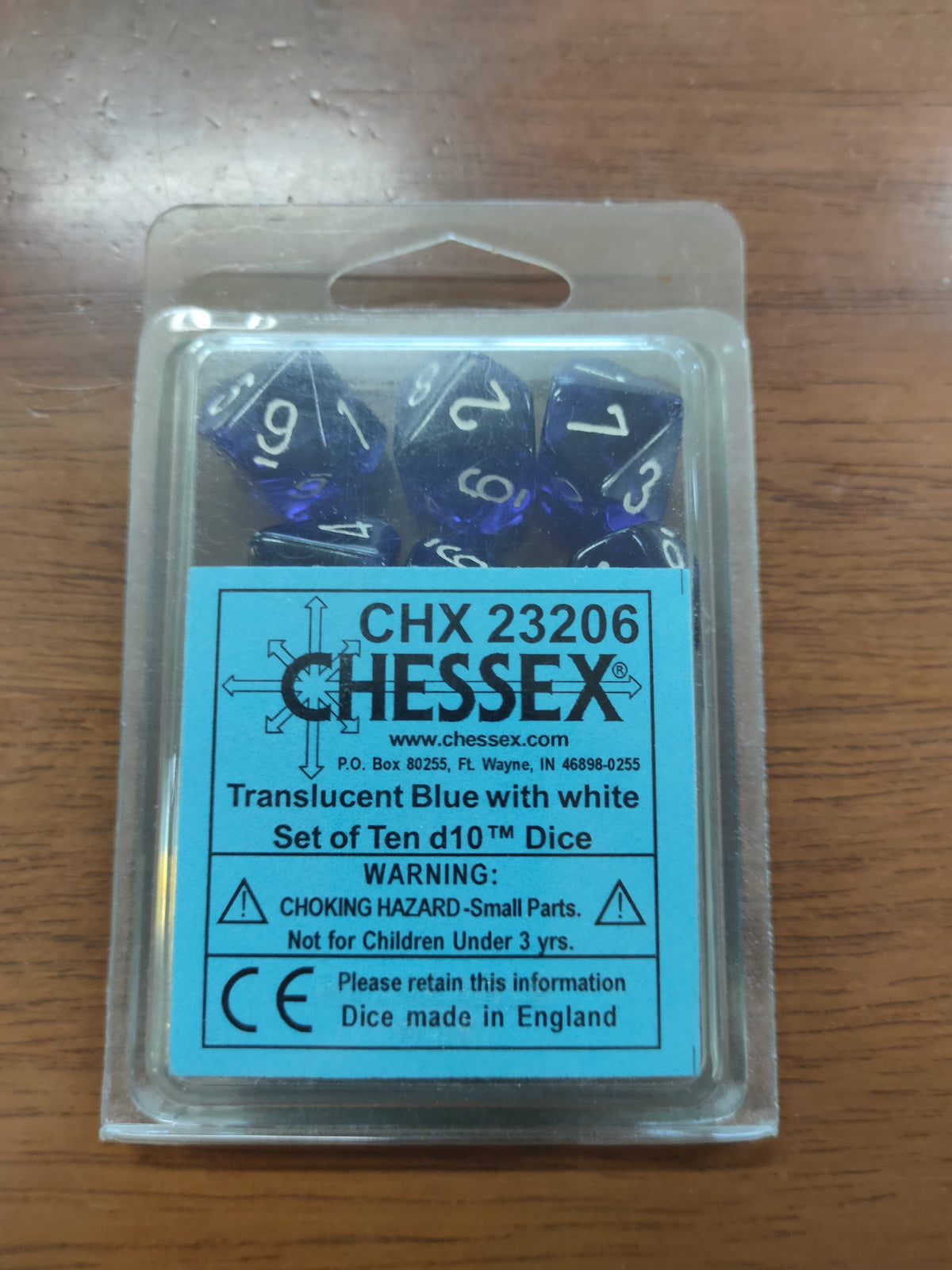 Translucent Blue/white Set of Ten d10's General CHESSEX