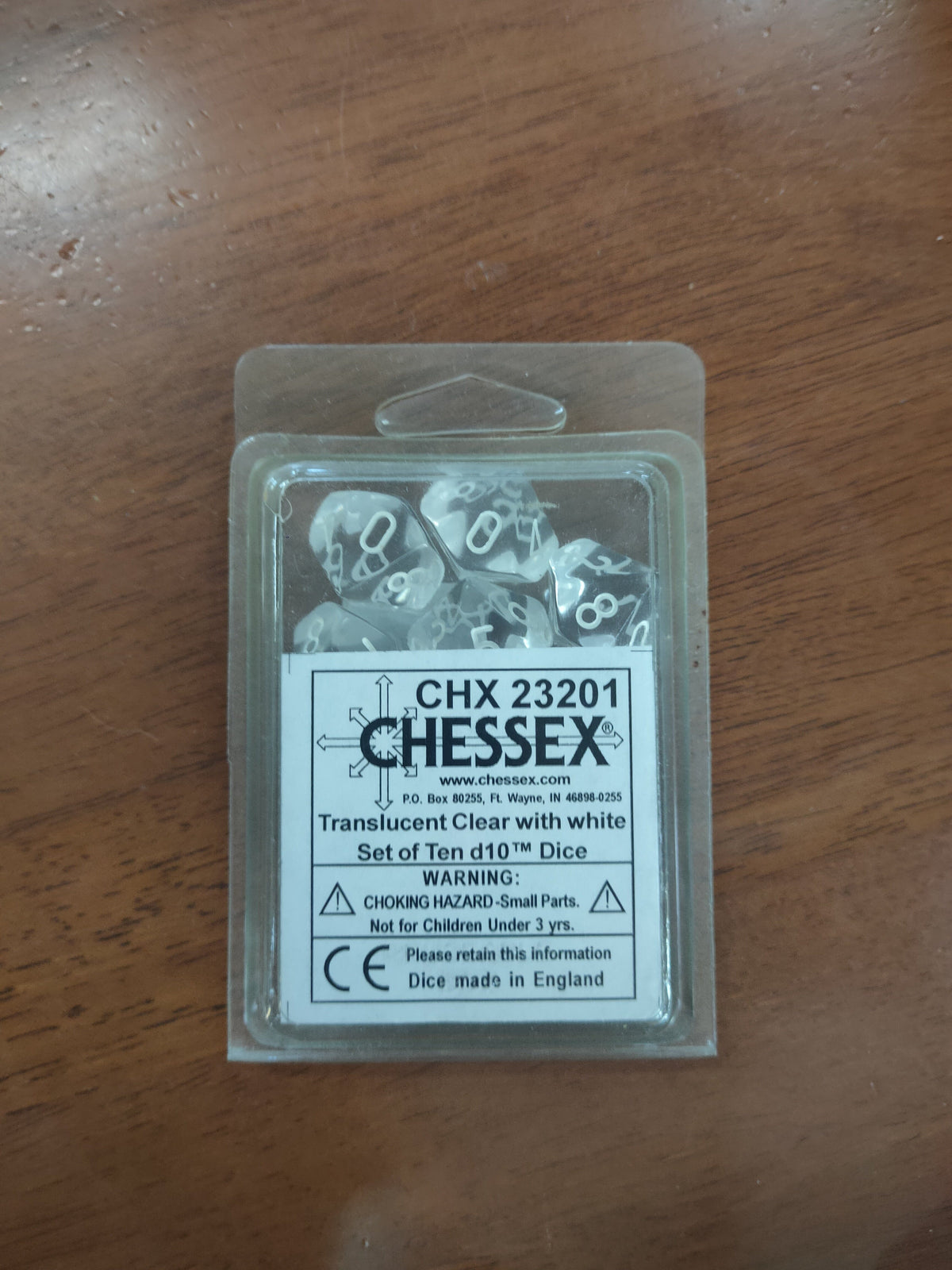 Translucent Clear/white Set of Ten d10's General CHESSEX