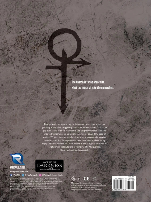Vampire: The Masquerade Anarch Sourcebook RPG Renegade Games Studios 
