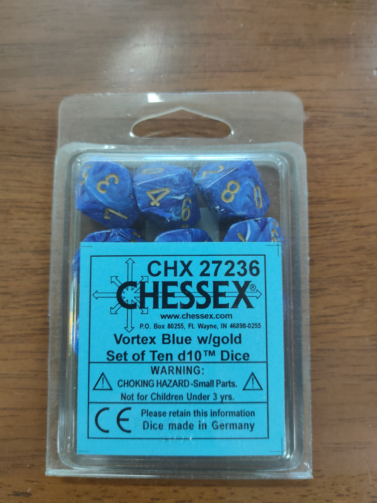Vortex Blue/gold Set of Ten d10's General CHESSEX