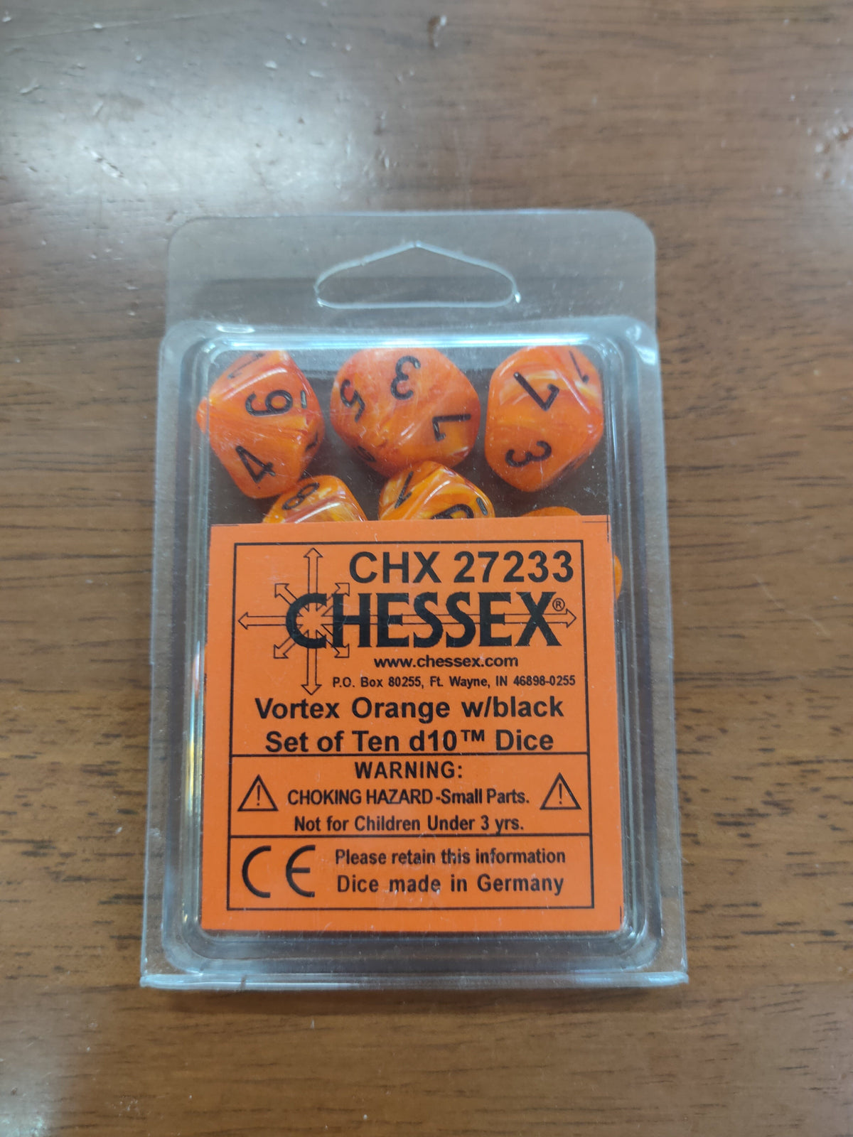 Vortex Orange/black Set of Ten d10's General CHESSEX