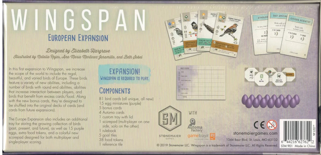 Wingspan: European Expansion Board Games Stonemaier
