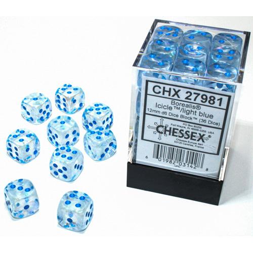 Borealis Icicle/Light Blue: 12mm Dice Block (36 Dice) General CHESSEX