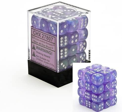 Borealis Purple/White: 12mm Dice Block (36 Dice) General CHESSEX