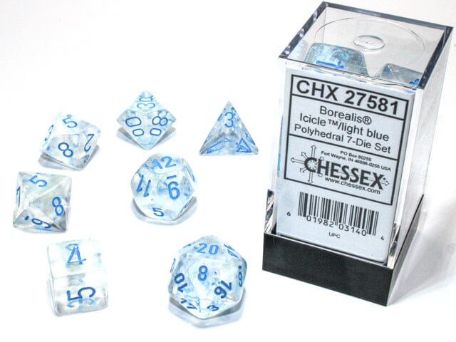 Borealis® Polyhedral Icicle™/light blue Luminary™ 7-Die Set Dice CHESSEX 