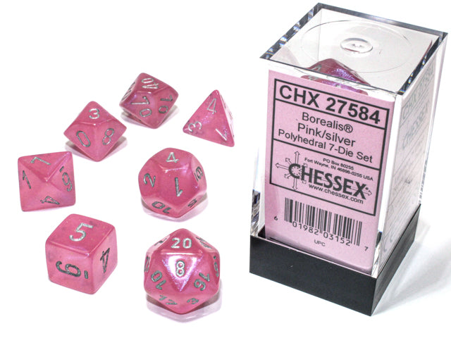 Borealis® Polyhedral Pink/silver Luminary™ 7-Die Set Dice CHESSEX