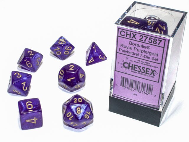 Borealis® Polyhedral Royal Purple/gold Luminary™ 7-Die Set Dice CHESSEX 
