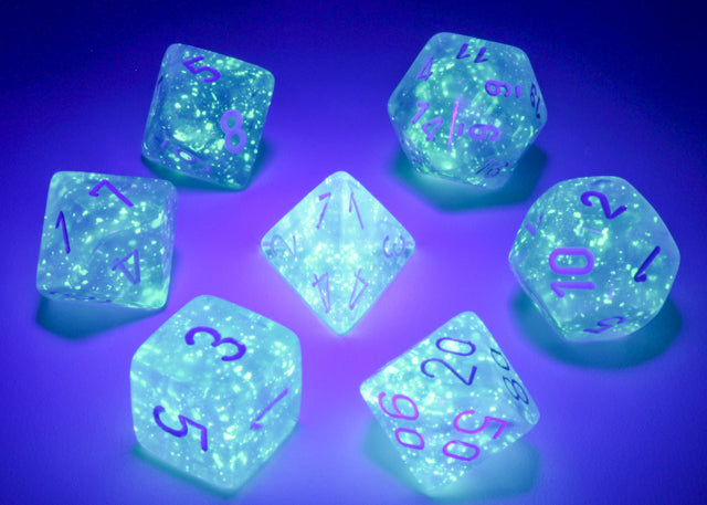 Borealis® Polyhedral Sky Blue/white Luminary™ 7-Die Set Dice CHESSEX