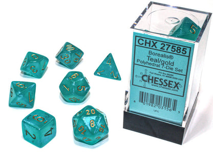 Borealis® Polyhedral Teal/gold Luminary™ 7-Die Set Dice CHESSEX 