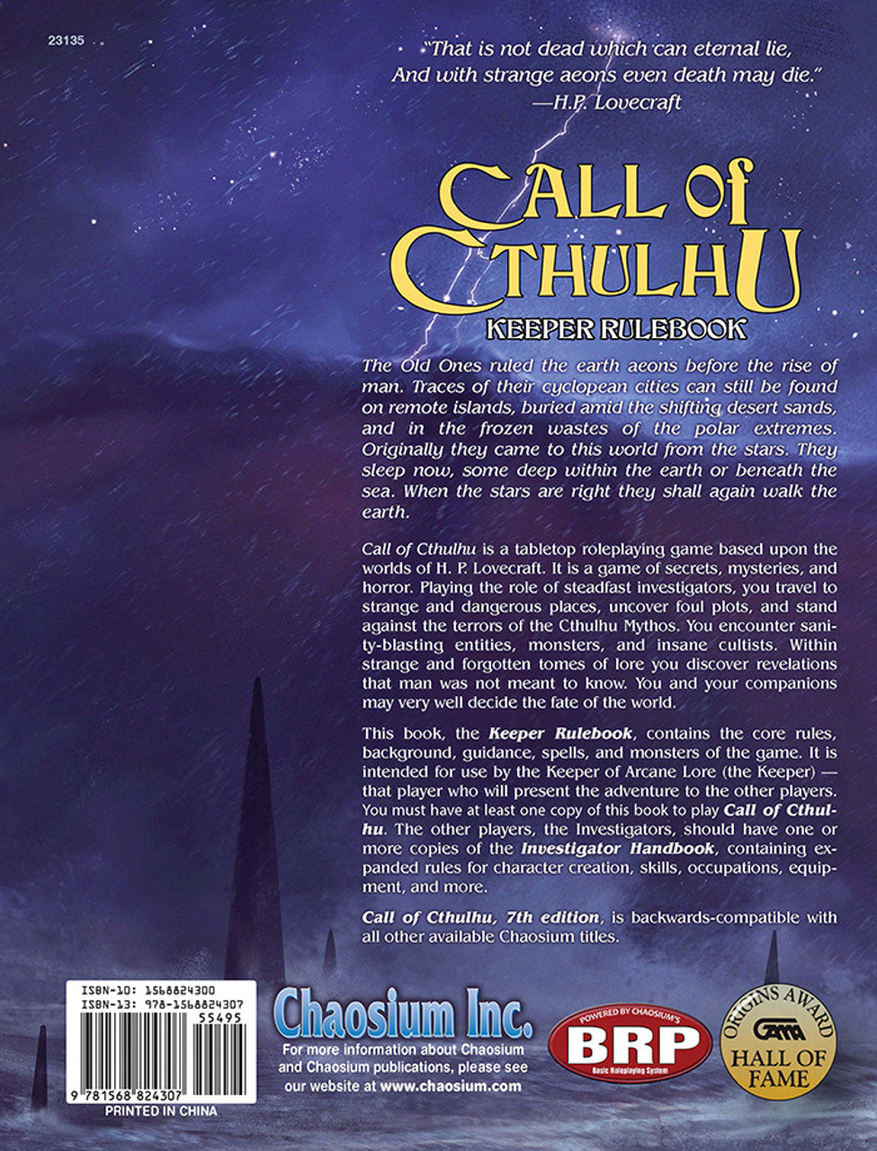 Call of Cthulhu: 7th Edition Hardcover Keeper Rulebook RPG Chaosium 