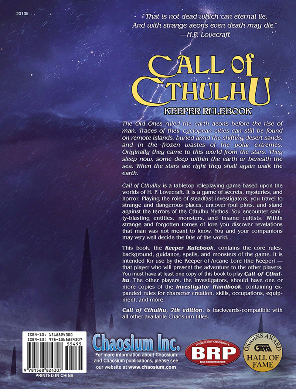 Call of Cthulhu: 7th Edition Hardcover Keeper Rulebook RPG Chaosium