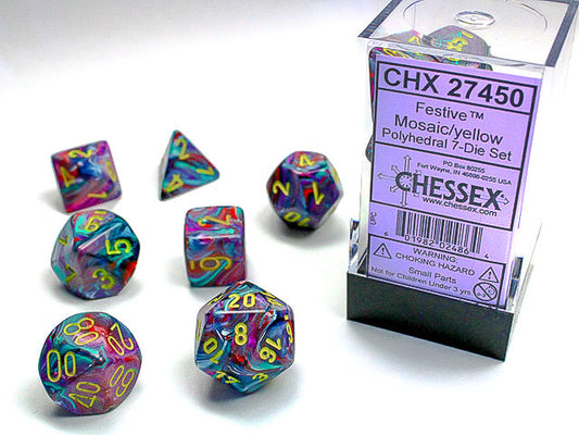 Festive® Polyhedral Mosaic/yellow 7-Die Set Dice Sets & Games CHESSEX 