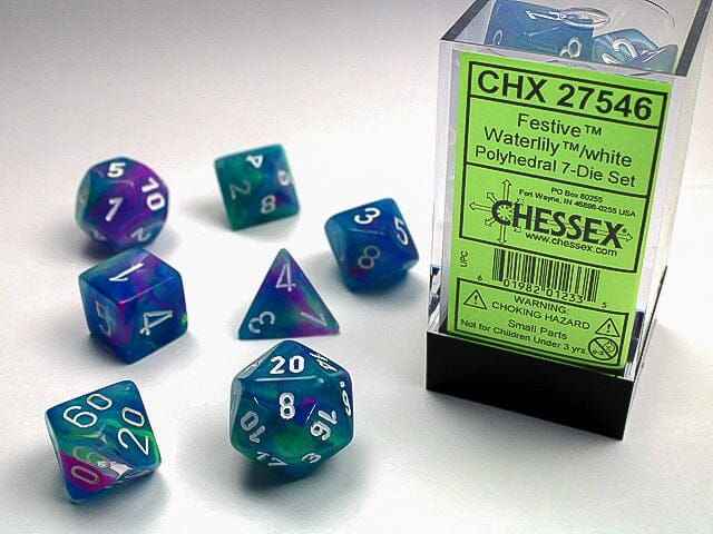 Festive® Polyhedral Waterlily™/white 7-Die set Dice CHESSEX