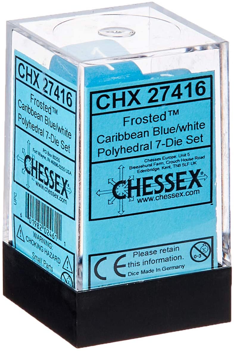 Frosted Caribbean Blue/White: Polyhedral 7-Die Set Dice CHESSEX