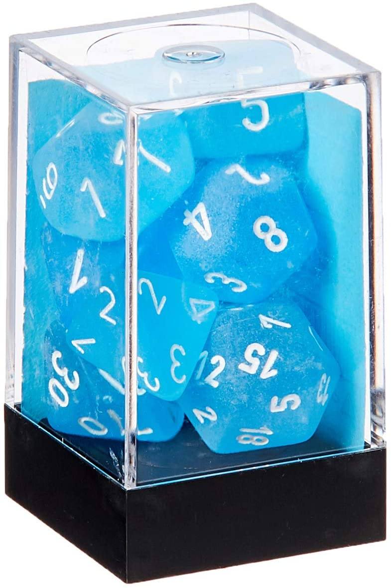 Frosted Caribbean Blue/White: Polyhedral 7-Die Set Dice CHESSEX