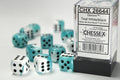 Gemini® 16mm d6 Teal-White/black Dice Block™ (12 dice) Dice CHESSEX