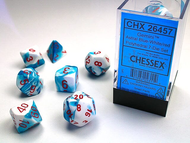 Gemini® Polyhedral Astral Blue-White/red 7-Die Set Dice CHESSEX