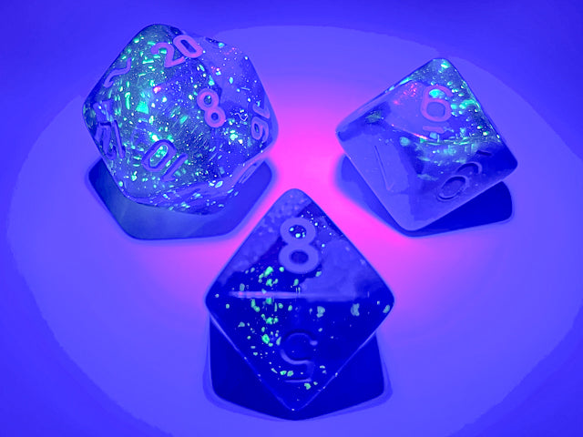 Gemini® Polyhedral Blue-Blue/light blue Luminary™ 7-Die Set Dice Sets & Games CHESSEX