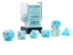 Gemini® Polyhedral Pearl Turquoise-White/blue Luminary™ 7-Die Set Dice Sets & Games CHESSEX