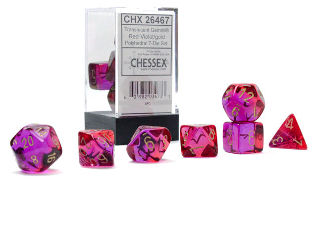 Gemini® Polyhedral Translucent Red-Violet/gold 7-Die Set Dice Sets & Games CHESSEX