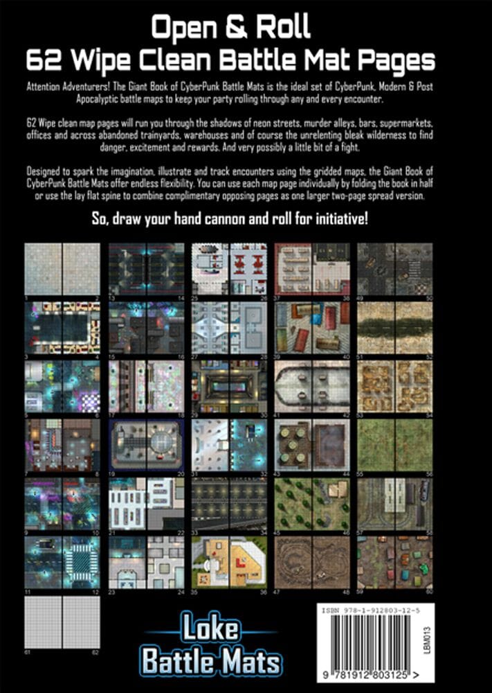 Giant Book of CyberPunk Battle Mats - 12x16" A3 RPG Loke 