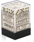 Ivory w/black 36 Opaque 12mm Pipped d6 Dice Block Dice CHESSEX