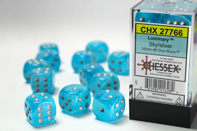 Luminary™ 16mm d6 Sky/silver Dice Block™ (12 dice) Dice CHESSEX