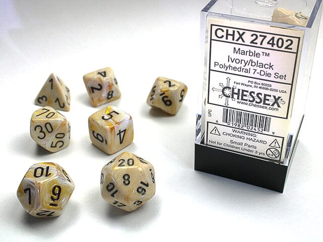 Marble Polyhedral Ivory/black 7-Die Set Dice CHESSEX