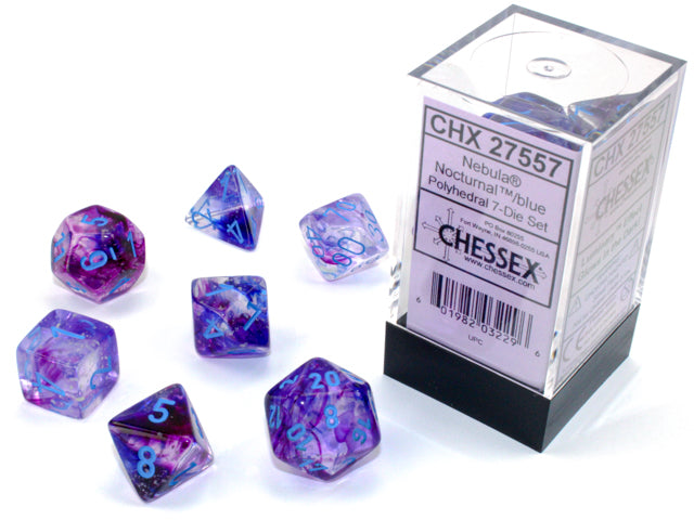 Nebula® Polyhedral Nocturnal™/blue Luminary™ 7-Die Set Dice CHESSEX 