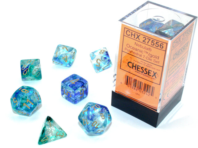 Nebula® Polyhedral Oceanic™/gold Luminary™ 7-Die Set Dice CHESSEX