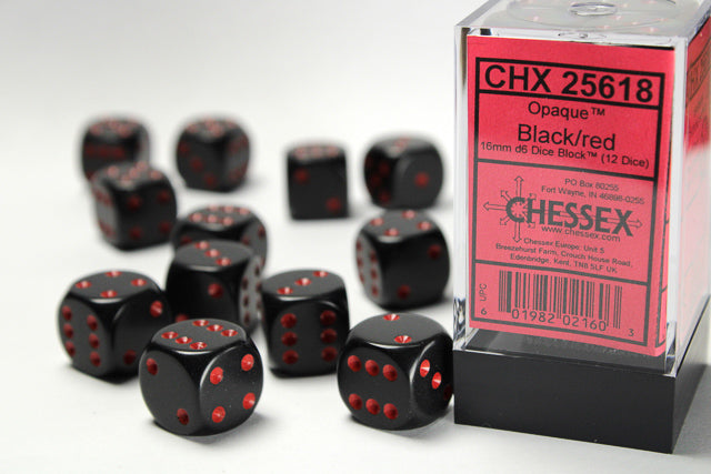 Opaque 16mm d6 Black/red Dice Block Dice CHESSEX