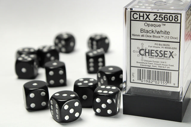 Opaque 16mm d6 Black/white Dice Block Dice CHESSEX