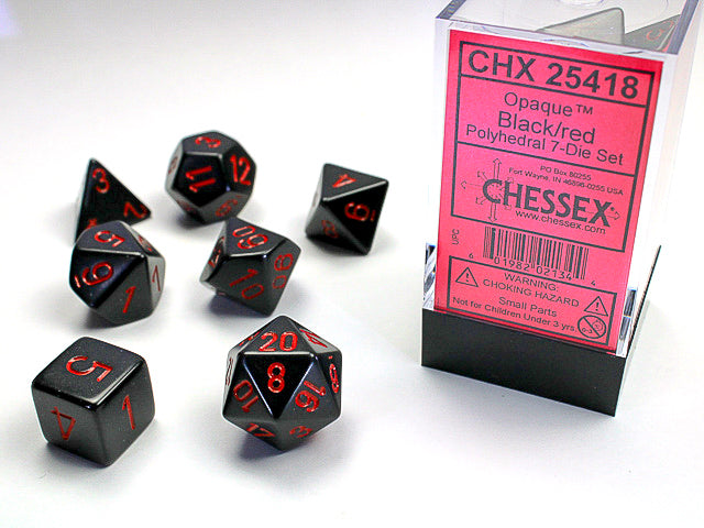 Opaque Polyhedral Black/red 7-Die Set Dice Sets & Games CHESSEX